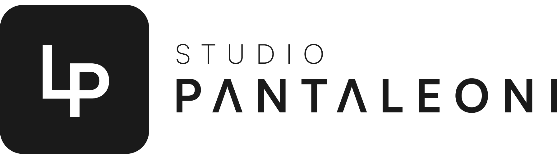 quadrato nero con angolo arrotondati e lettere "L" e "P" al centro, sulla destra la dicitura "Studio Pantaleoni"